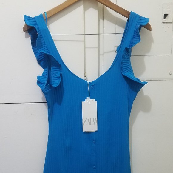 NWT RIBBED DRESS WITH BUTTONS BLUE 5584/371. - Picture 4 of 8